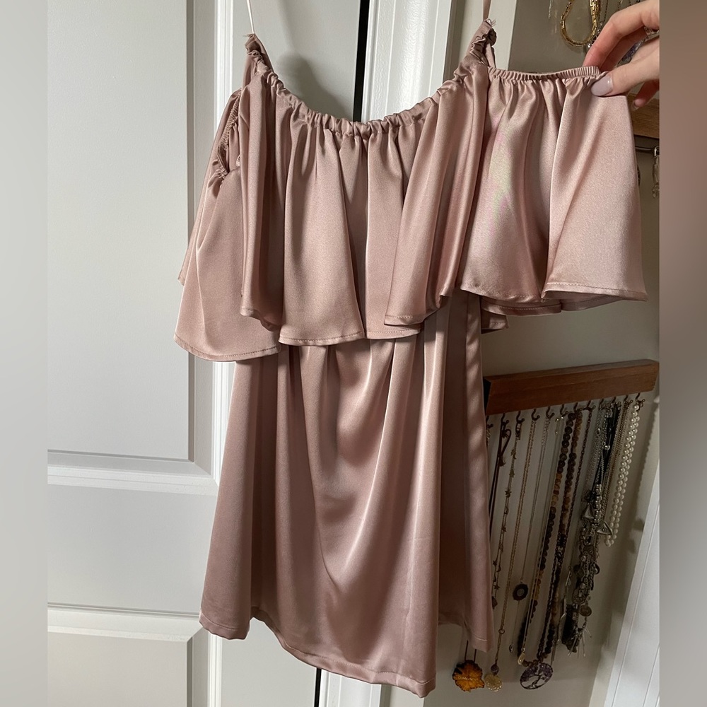 Off the shoulder satin mini dress
